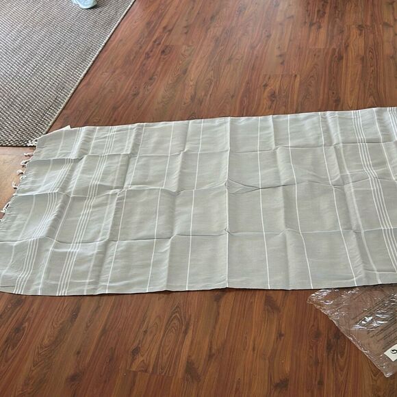 NWT Linum Home Gray striped throw blanket lightweight cotton made in turkey with - Picture 5 of 7